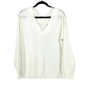 After Market Pullover V-Neck Sweater Womens Size Medium Cream Lace Trim